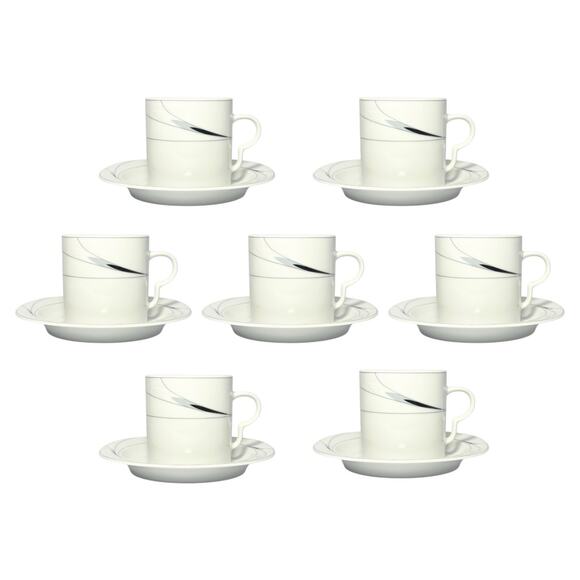 Mikasa “Caviar” Set of 7 Porcelain Teacups 3” 8oz & Saucers 6” L5806
